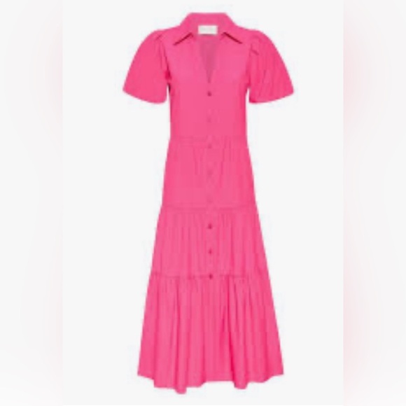 NWT [Brochu Walker] Havana Short-Sleeved Button-Up Dress Hot Pink Women’s Small - Picture 6 of 10